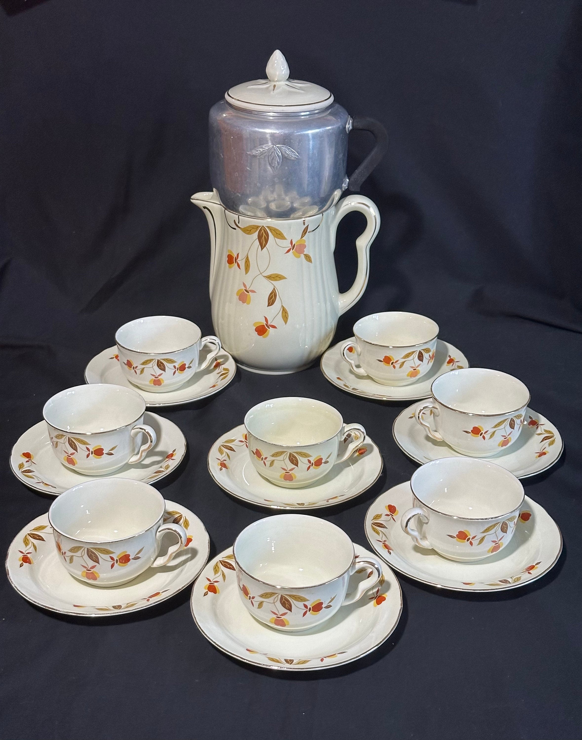 Hall China Autumn Leaf West Bend 8 Cup Coffee Pot With 8 Cups