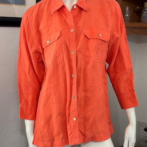 LRL Lauren Ralph Lauren Women Orange Button Up 100% LINEN Tunic Shirt Blouse -  Size XL