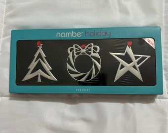 Nambe Star, Tree & Wreath Silverplate Ornament Set - NOS