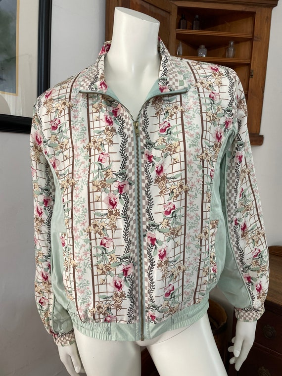 80’s Hunt Club Silk Seafoam & Floral Jacket - Size