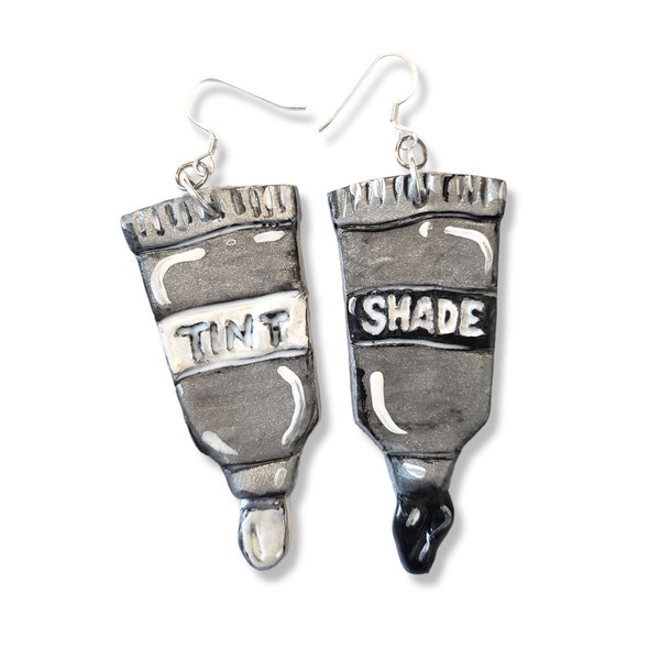 Clay Paint Tube Tint + Shade Earrings, Artist | Art Teacher, Black + White