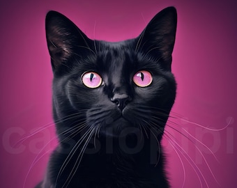 Black Cat with Pink Eyes Digital Download Art Print