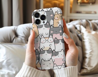 Kawaii Cat Phone Case, Protective Lexan Plastic, Cat Lover Gift