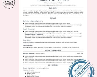 Può includere: Modello di curriculum vitae professionale con il nome "Robert Whitfield" in alto. Disponibile nei formati A4 e US Letter, compatibile con Word e Google Docs. Include design compatibile con ATS e opzioni personalizzabili.