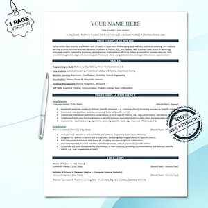 Data scientist & analyst ATS Resume Editable word, Editable google docs