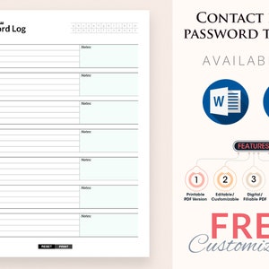 Password & Contact List Tracker: Printable PDF