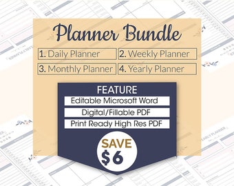 Printable Planner Bundle: Daily, Weekly, Monthly, Yearly (Digital PDF)