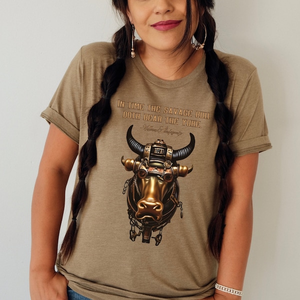 Dark William Shakespeare Quote TShirt, "In time the savage bull doth bear the yoke.", Fantasy Victorian Era Clothing, Steampunk Art Drawings