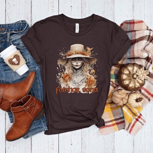 Fómhar Sona &quot;Happy Harvest&quot; Autumn Scarecrow T-Shirt, Halloween Scarecrow T-Shirt, Cute Shirt for Scarecrow Fan, T-Shirt for All Hallows Eve