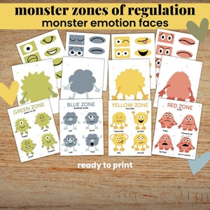Zonas de autorregulación Actividad de regulación, emociones monstruosas, póster y tarjetas didácticas sobre sentimientos, rincón de la calma