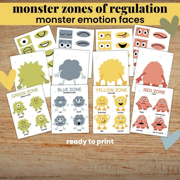 Zones of Regulation Emotion Activity, Monster Emotions, Feelings Poster and Flashcards, Calming Corner