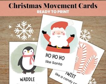 Christmas Movement Cards, Movement Flash Cards, Christmas Activity, Preschool Games, Preschool Winter Printables