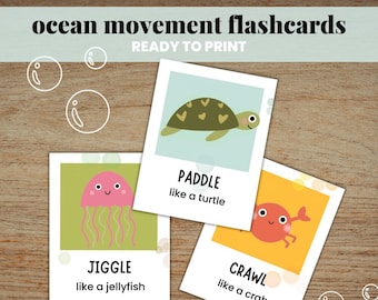 Ocean Animal Movement Cards, Under the Sea Flashcards, Preschool Ocean Activities, Self Regulation, Summer Preschool Printables