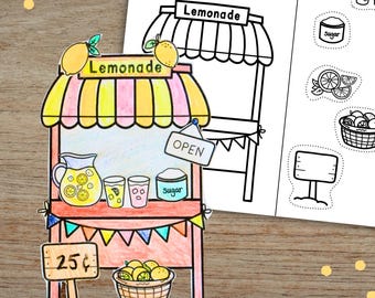 Lemonade Stand Summer Cut and Paste Craft, Fine Motor Printable Activity, Preschool, Kindergarten