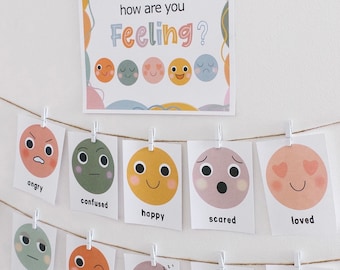 Boho Earthy Emotion Flashcards, Emotion Preschool Printables, Social Emotional Learning, Emotional Regulation, Preschool Decor