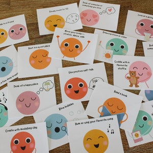 Karteikarten zur Emotionsregulierung, Beruhigungstechniken, Angstbewältigung, Selbstregulierungsaktivitäten, Therapie-Werkzeuge, Spieltherapie