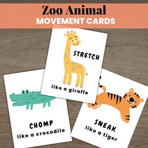 Zoo Animal Movement Cards, Animal Flashcards, Preschool Zoo Activities, Self Regulation, Preschool Curriculum, Circle Time, Kindergarten