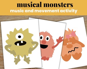 Actividad de movimiento de monstruos para niños, actividades de jardín de infantes, actividades preescolares, juego de movimiento, imprimibles de monstruos, música y movimiento,