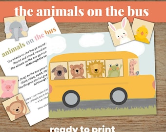 Ruedas del autobús para imprimir, Animales en el autobús, Canciones para la hora del círculo, Primera infancia, currículo preescolar
