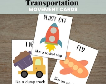 Transportation Movement Flashcards, Preschool Curriculum, Transportation Theme, Music and Movement, Pre-K Curriculum, Circle Time