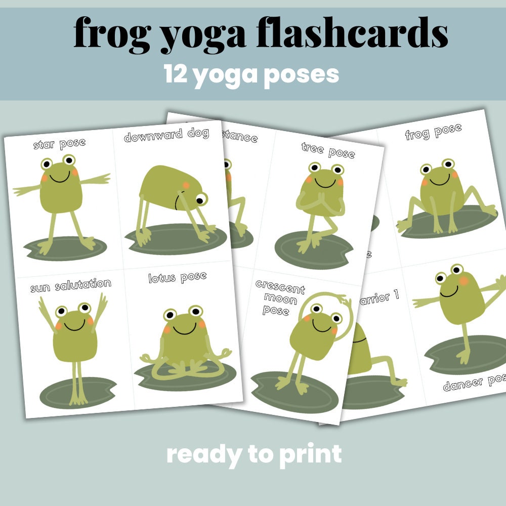 Frog Themed Yoga Cards, Kids Yoga Flashcards, Movement Activity