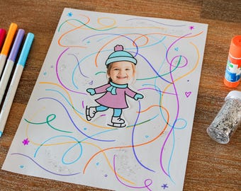 Winter Skating Craft, Add Your Own Face Valentine Craft, Winter Art Activity for Preschool & Kindergarten