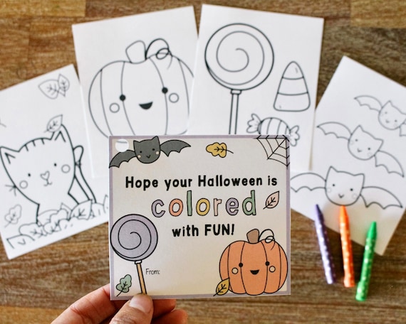 Printable Halloween Gift Tag and Mini Coloring Pages, Halloween Classroom Gift, Halloween Goodie Bag Idea, Preschool, Kindergarten
