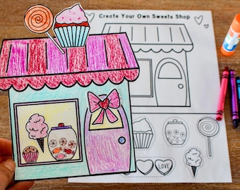 Valentine Sweets Shop Craft, February Cut and Paste, Fine Motor Printable Activity