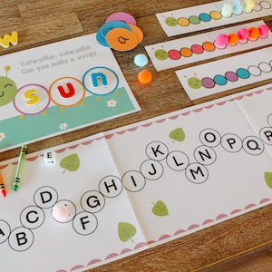 Caterpillar Letter and Pattern Activities, Bug and Insect Preschool Printables, Caterpillar  Alphabet Activities, CVC words, Kindergarten