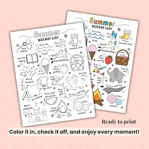 Summer Bucket List for Kids, Summer Coloring Page, Printable Summer Planner, Summer Kids Activities, Journal Page
