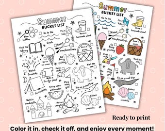 Lista de actividades de verano para niños, Página para colorear de verano, Planificador de verano imprimible, Actividades de verano para niños, Página de diario
