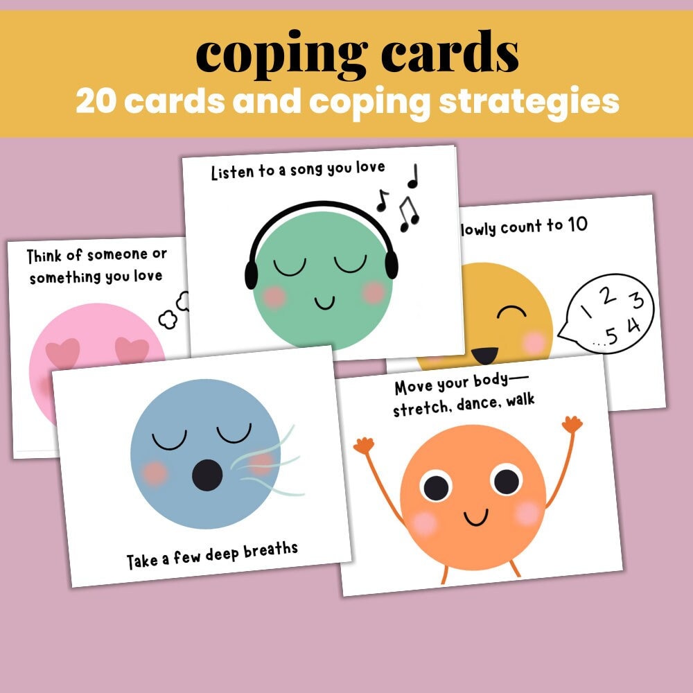 Coping Strategy Cards for Kids, Anxiety Coping Skills Cards, Social Emotional, Self Regulation, Calm Down Corner