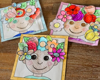 Spring Summer Flower Portrait Cut and Paste Craft, Preschool Bulletin Board, Kindergarten