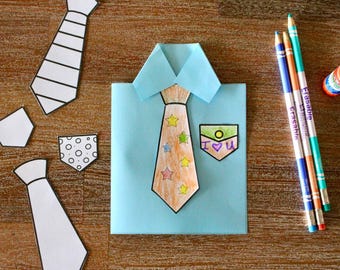 Father’s Day Shirt Card Craft Printable, Preschool and Kindergarten Gift for Dad