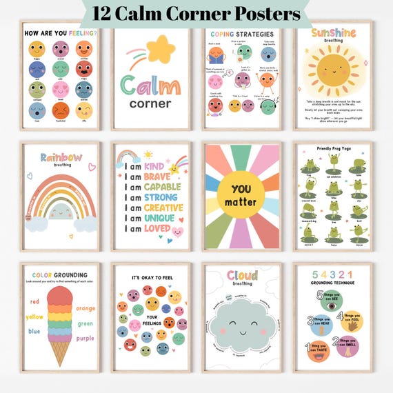 Calm Corner Poster Set, 12 Printable Posters for Emotional Regulation, Mindfulness & Classroom SEL