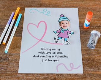 Winter Skating Craft, Add Your Own Face Valentine Craft, Winter Art Activity for Preschool & Kindergarten