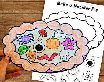 Halloween Monster Pie Craft, Preschool Printable Activity, Cut and Paste Craft, Fine Motor, Kindergarten
