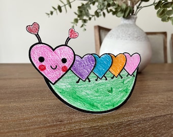 Caterpillar Love Bug Craft, Valentine’s Day Cut and Paste Card, Preschool Printable, Kindergarten
