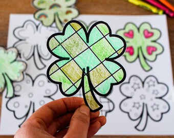 4 Leaf Clover Coloring Craft, St Patrick’s Day Preschool Activity, Fine Motor, C is for Clover Letter C Printable