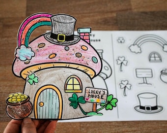Leprechaun House St. Patrick’s Day Craft, March Cut and Paste, Fine Motor Printable Activity
