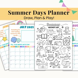 Sommer Planer für Kinder, Sommer Bucket List, druckbarer Sommerkalender, Sommer Checkliste, Familienplaner, digitaler Download
