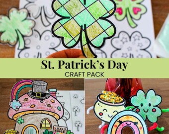 St Patrick’s Day Craft Bundle for Kids, Leprechaun Craft, Clover Gratitude Wreath, Lucky Charms, Preschool Fine Motor Printables