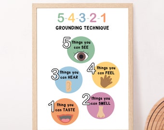 54321 Grounding Technique Print, 5 Senses Activity, Social Emotional, Mindfulness for Kids, Calm Corner, Emotional Regulation