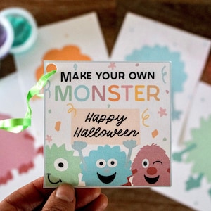Make Your Own Monster Gift Tag and Playdough Mats, Printable Halloween Kit for Kids, Halloween Student Gift, Preschool Halloween Craft