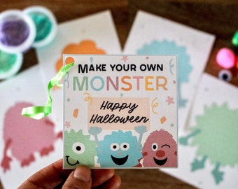 Make Your Own Monster Gift Tag and Playdough Mats, Printable Halloween Kit for Kids, Halloween Student Gift, Preschool Halloween Craft