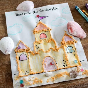Decorate the Sandcastle Craft Activity, Summer Coloring Craft, Preschool Curriculum, Sensory Play, Fine Motor Activity, Ocean, Sand Art
