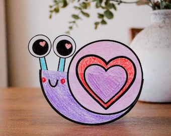 Snail Love Bug Craft, Valentinstag Ausschneiden und Einfügen Karte, Vorschule druckbar, Kindergarten