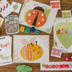 Pacchetto di attività sugli insetti, modelli di pompon, attività con farfalle e bruchi, programma prescolare, tema primaverile, Circle Time, scuola materna