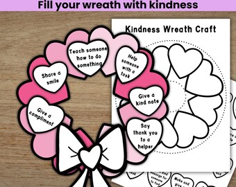 Kindness Heart Valentine Wreath Craft, February Acts of Kindness, Preschool Printables