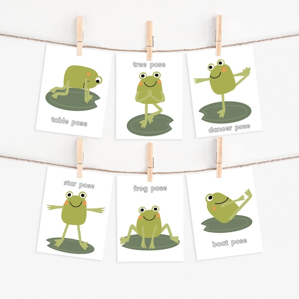 Frog Themed Yoga Cards, Kids Yoga Flashcards, Movement Activity, Frog Preschool Printables, Self Regulation